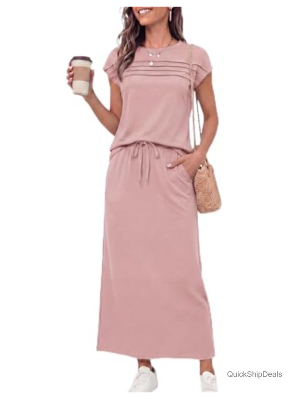 2 Piece Maxi Skirt Set Cap Sleeve Top Pockets Wrinkle Resistant Casual